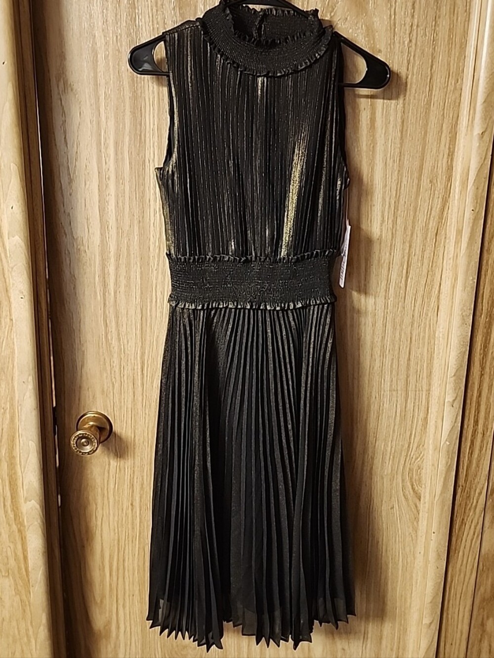 NWT Nanette Lepore Party Cocktail Midi Dress,Black&Goldish,W-Size 6,Pleats Lined